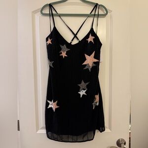 Guess Black Dress with Pink and Silver Stars NWT